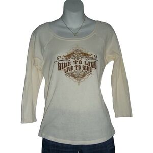 Harley Davidson Shirt Ivory Brown Glitter Logo Biker Lansing Michigan Tee Top L